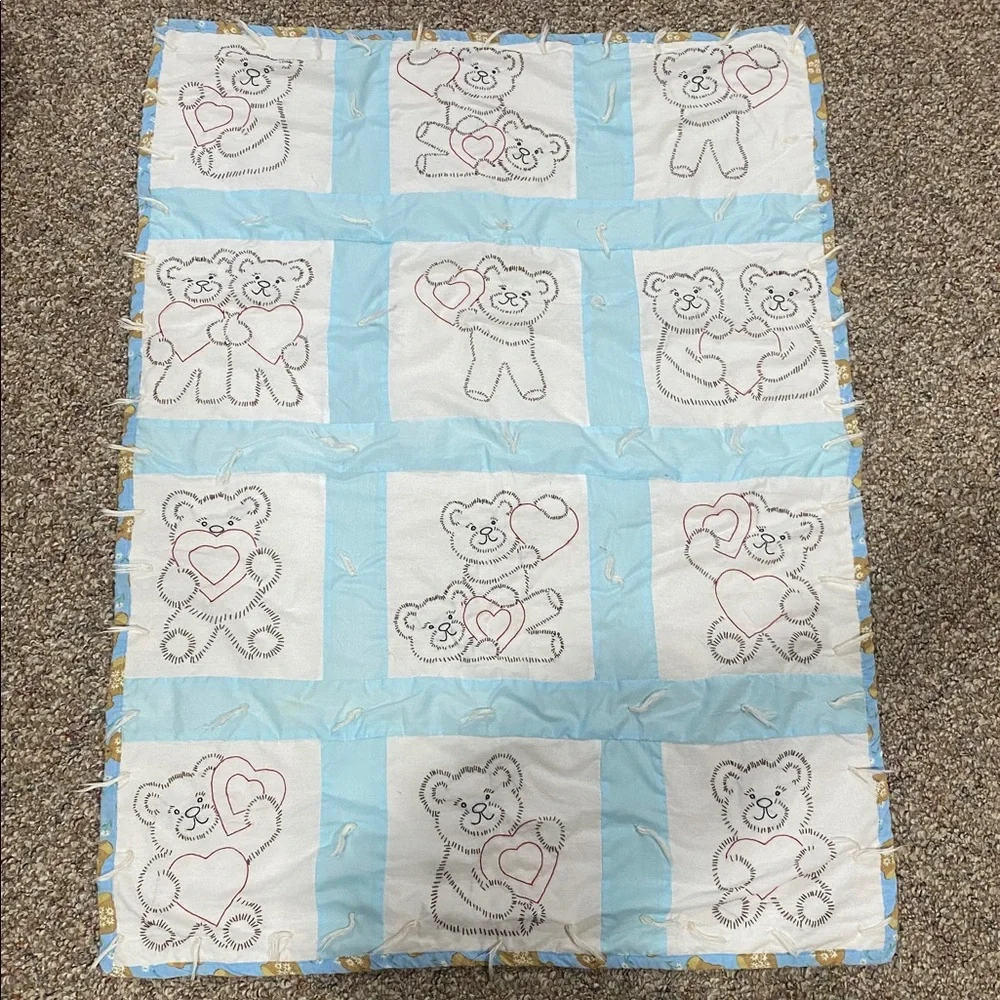 Handmade Baby Bear Quilt with Heart Design